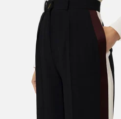 Elisabetta Franchi Trousers And Shorts|Straight trousers in crêpe satin fabric with bands Black