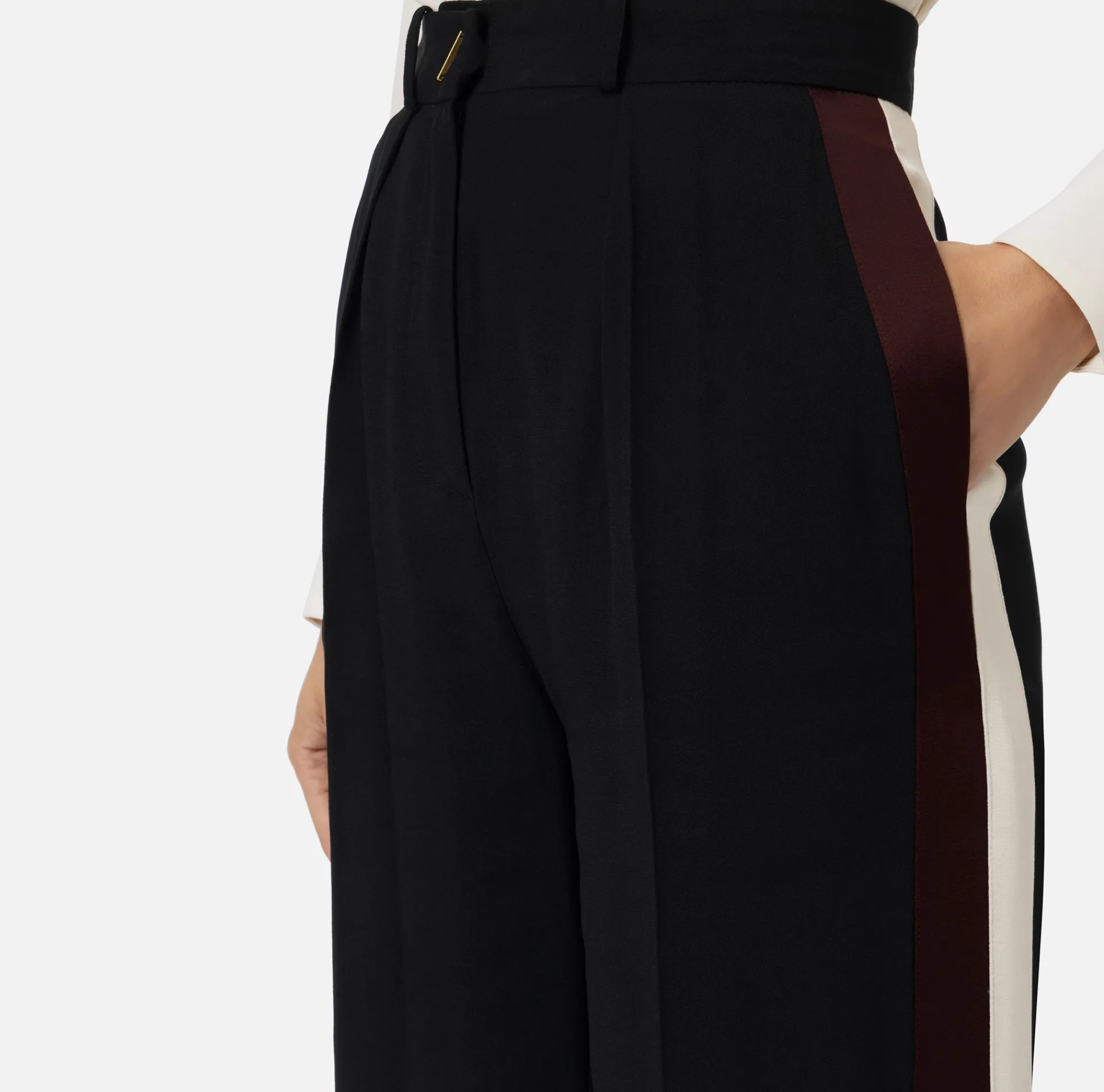 Elisabetta Franchi Trousers And Shorts|Straight trousers in crêpe satin fabric with bands Black