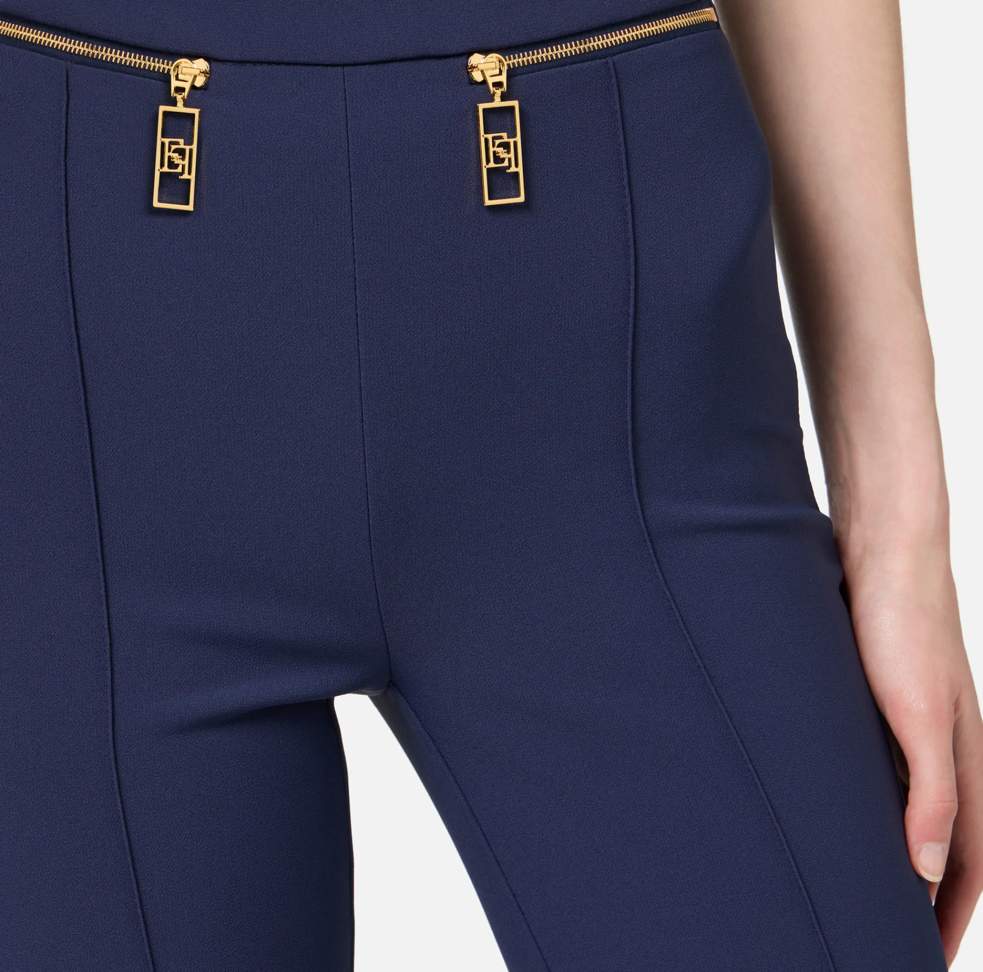 Elisabetta Franchi Trousers And Shorts|Tailleur|Straight trousers in crêpe fabric with zip Navy