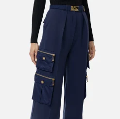 Elisabetta Franchi Trousers And Shorts|Straight trousers in crêpe fabric with pockets and belt Navy