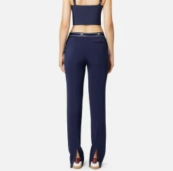 Elisabetta Franchi Trousers And Shorts|Straight trousers in crêpe fabric with side band Navy
