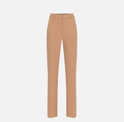 Elisabetta Franchi Trousers And Shorts|Straight trousers in crêpe fabric with emblem embroidery Camel