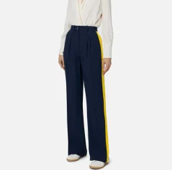 Elisabetta Franchi Trousers And Shorts|Straight trousers in crêpe satin fabric with bands Navy
