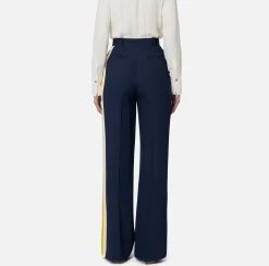 Elisabetta Franchi Trousers And Shorts|Straight trousers in crêpe satin fabric with bands Navy