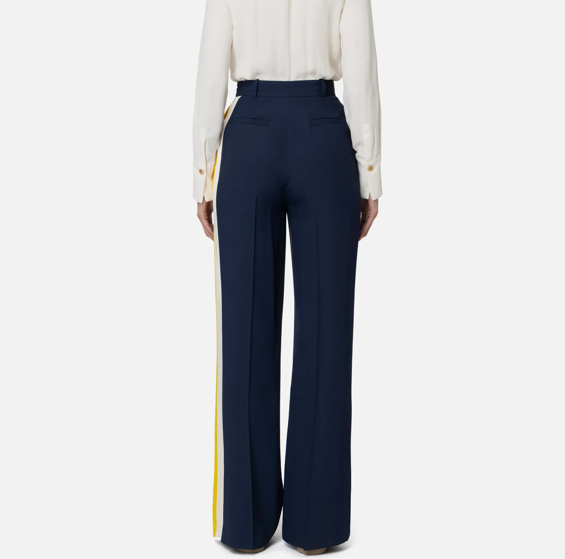 Elisabetta Franchi Trousers And Shorts|Straight trousers in crêpe satin fabric with bands Navy