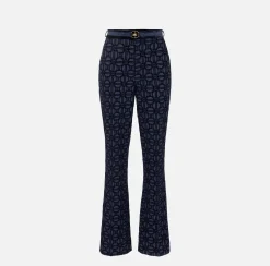 Elisabetta Franchi Trousers And Shorts|Tailleur|Straight trousers in flock crêpe fabric with belt Navy