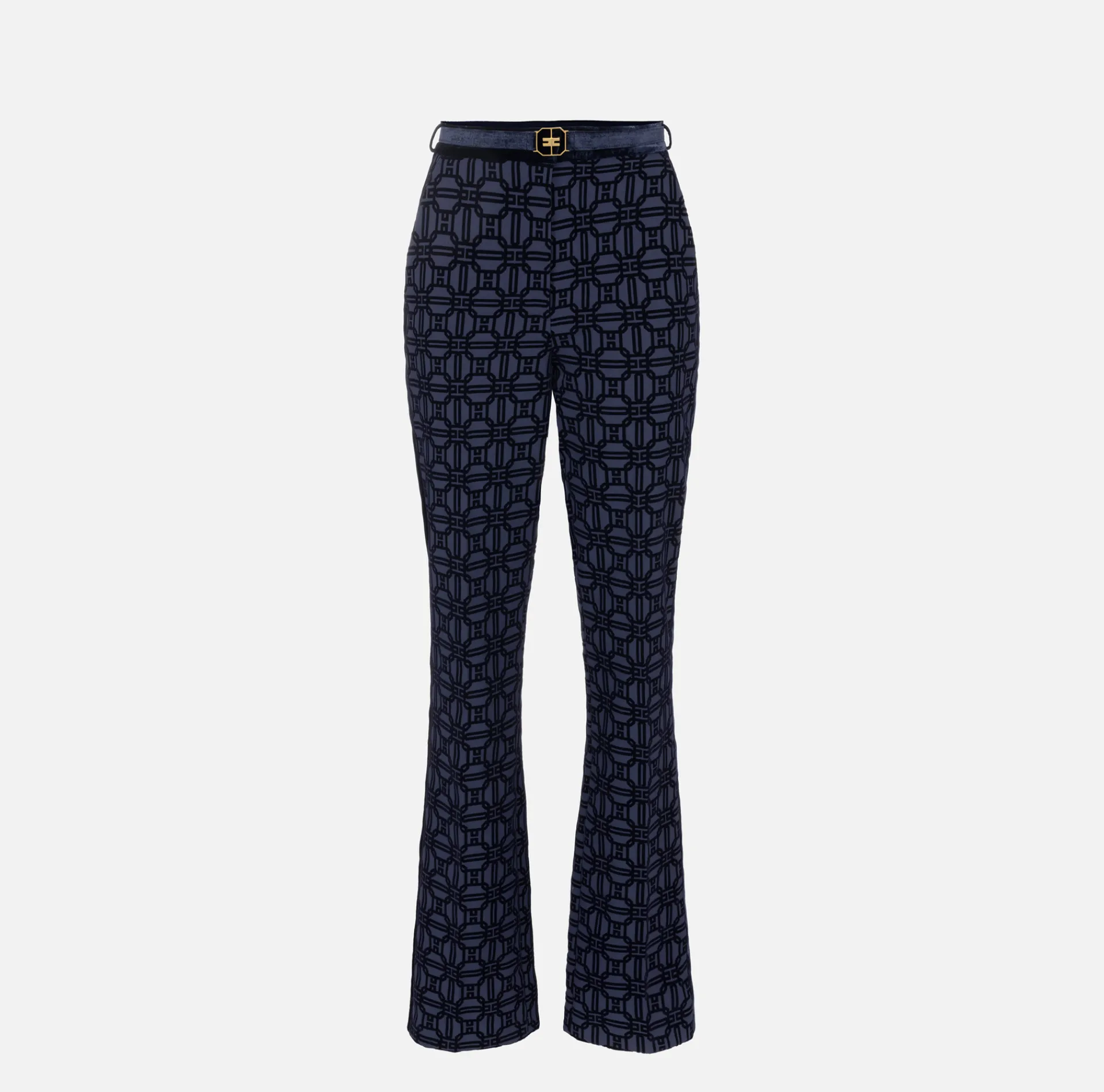 Elisabetta Franchi Trousers And Shorts|Tailleur|Straight trousers in flock crêpe fabric with belt Navy