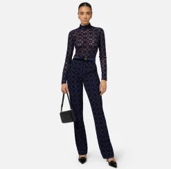 Elisabetta Franchi Trousers And Shorts|Tailleur|Straight trousers in flock crêpe fabric with belt Navy