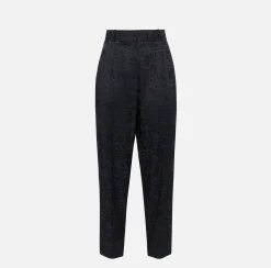 Elisabetta Franchi Trousers And Shorts|Tailleur|Straight trousers in jacquard crêpe fabric with lettering Black