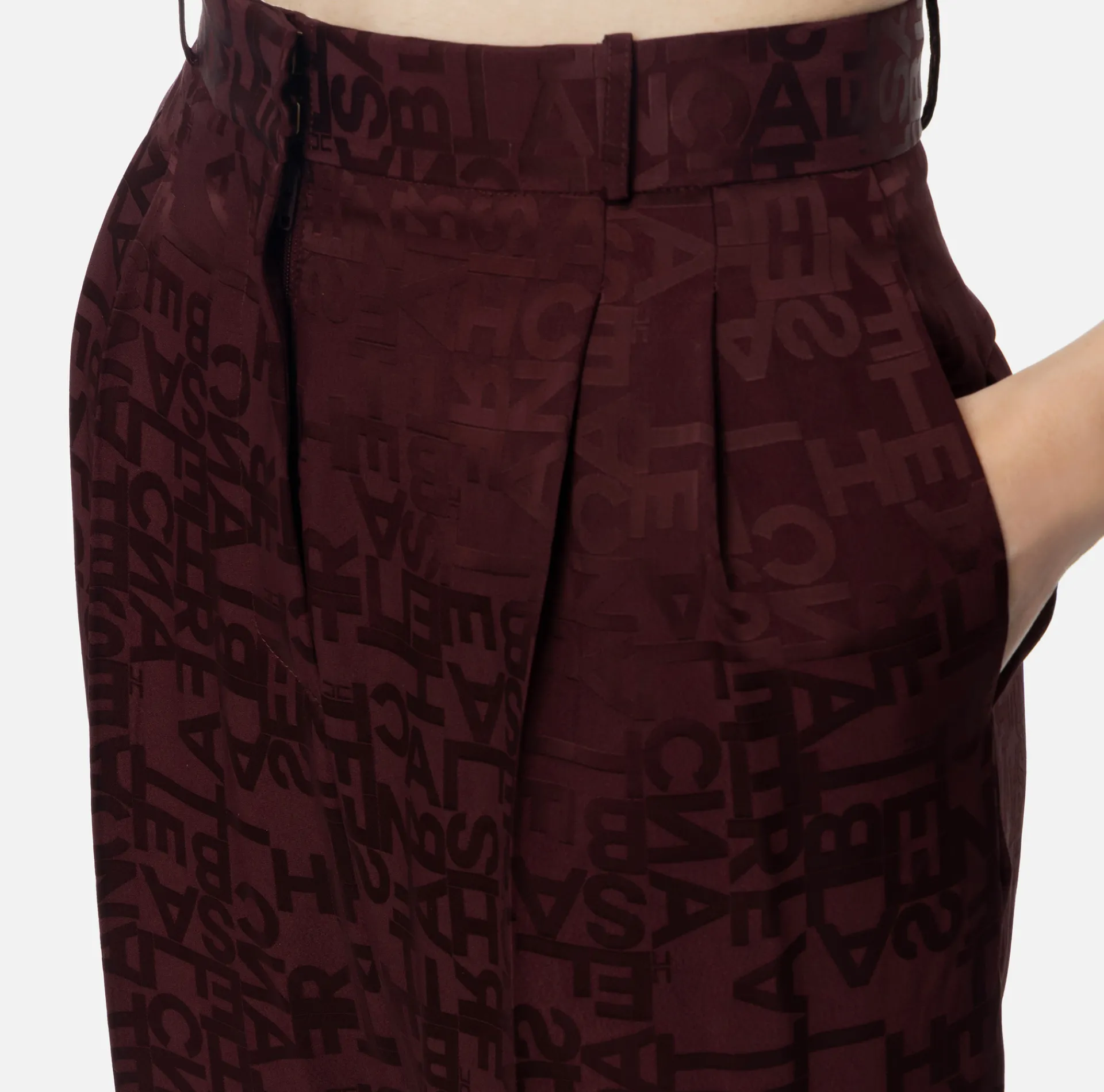 Elisabetta Franchi Trousers And Shorts|Tailleur|Straight trousers in jacquard crêpe fabric with lettering RougeNoir