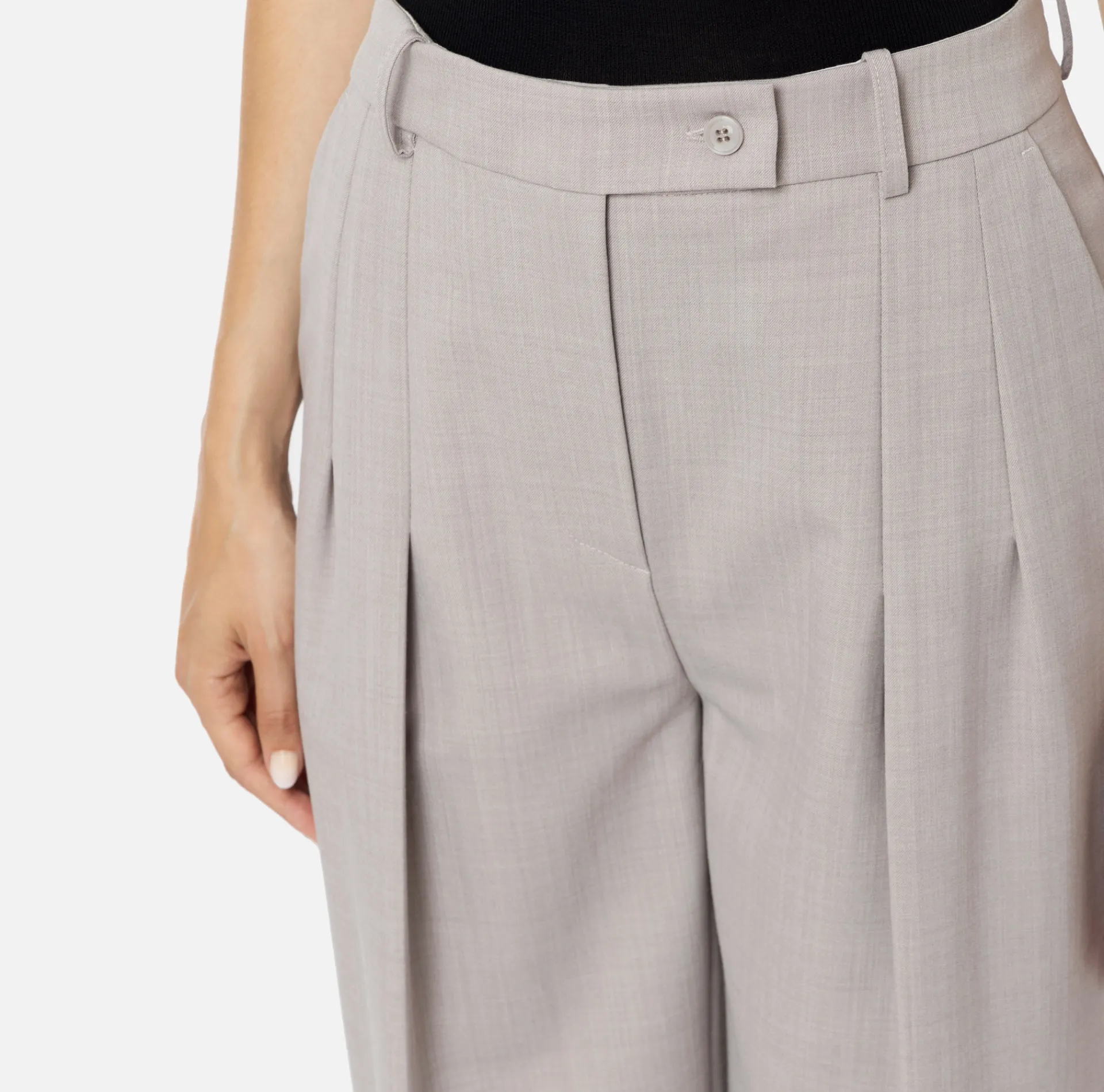 Elisabetta Franchi Trousers And Shorts|Tailleur|Straight trousers in melange cool wool fabric with double darts Pearl