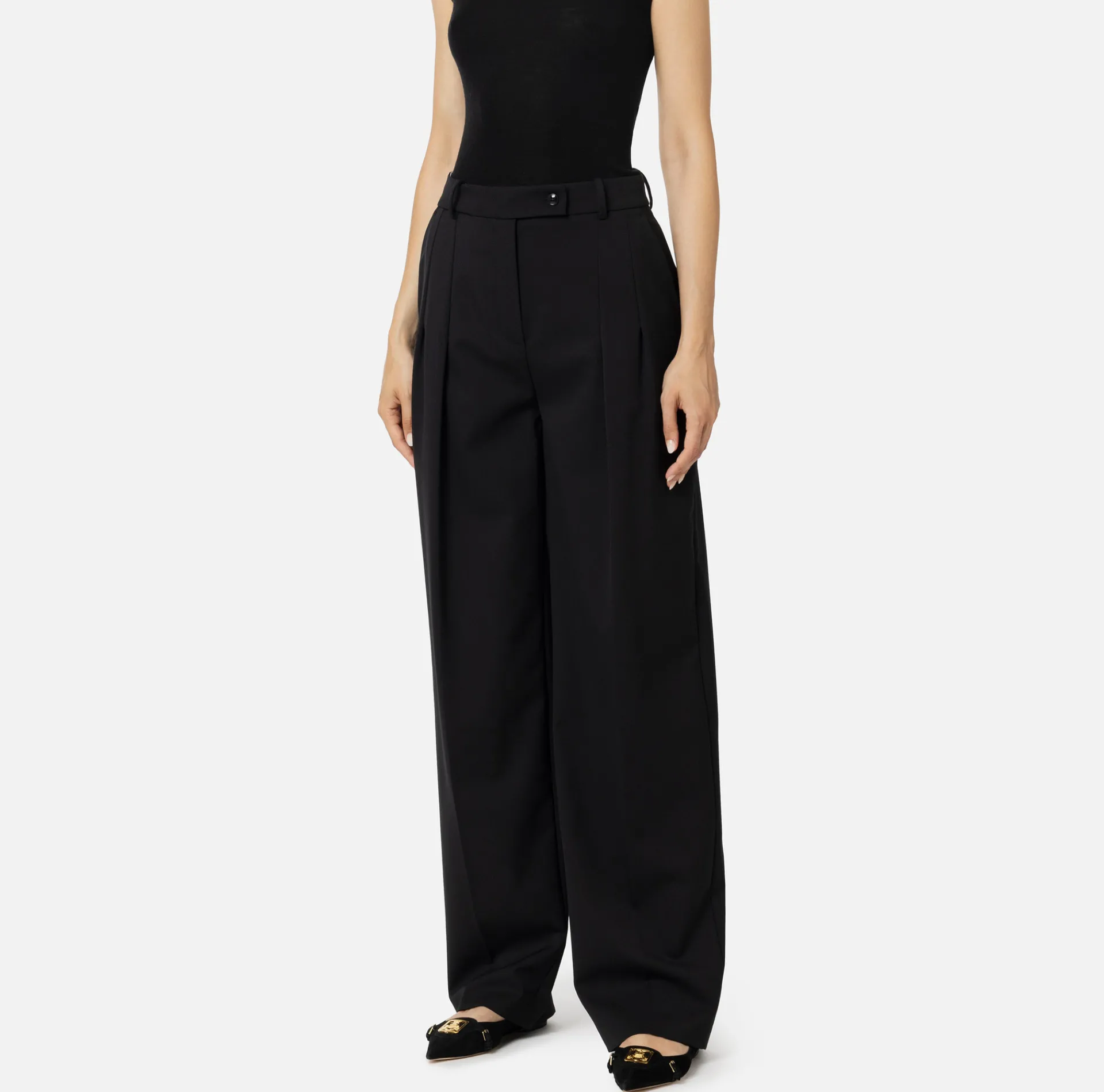 Elisabetta Franchi Trousers And Shorts|Tailleur|Straight trousers in melange cool wool fabric with double darts Black