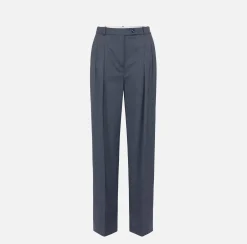 Elisabetta Franchi Trousers And Shorts|Tailleur|Straight trousers in melange cool wool fabric with double darts Navy