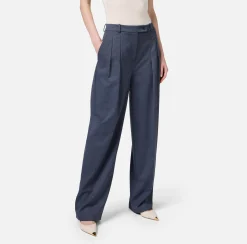 Elisabetta Franchi Trousers And Shorts|Tailleur|Straight trousers in melange cool wool fabric with double darts Navy