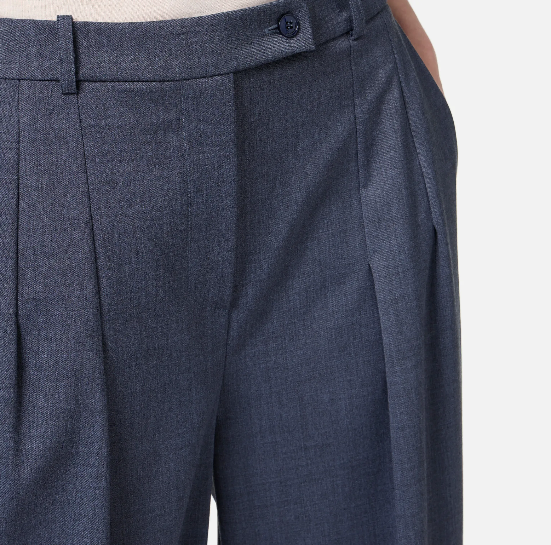 Elisabetta Franchi Trousers And Shorts|Tailleur|Straight trousers in melange cool wool fabric with double darts Navy