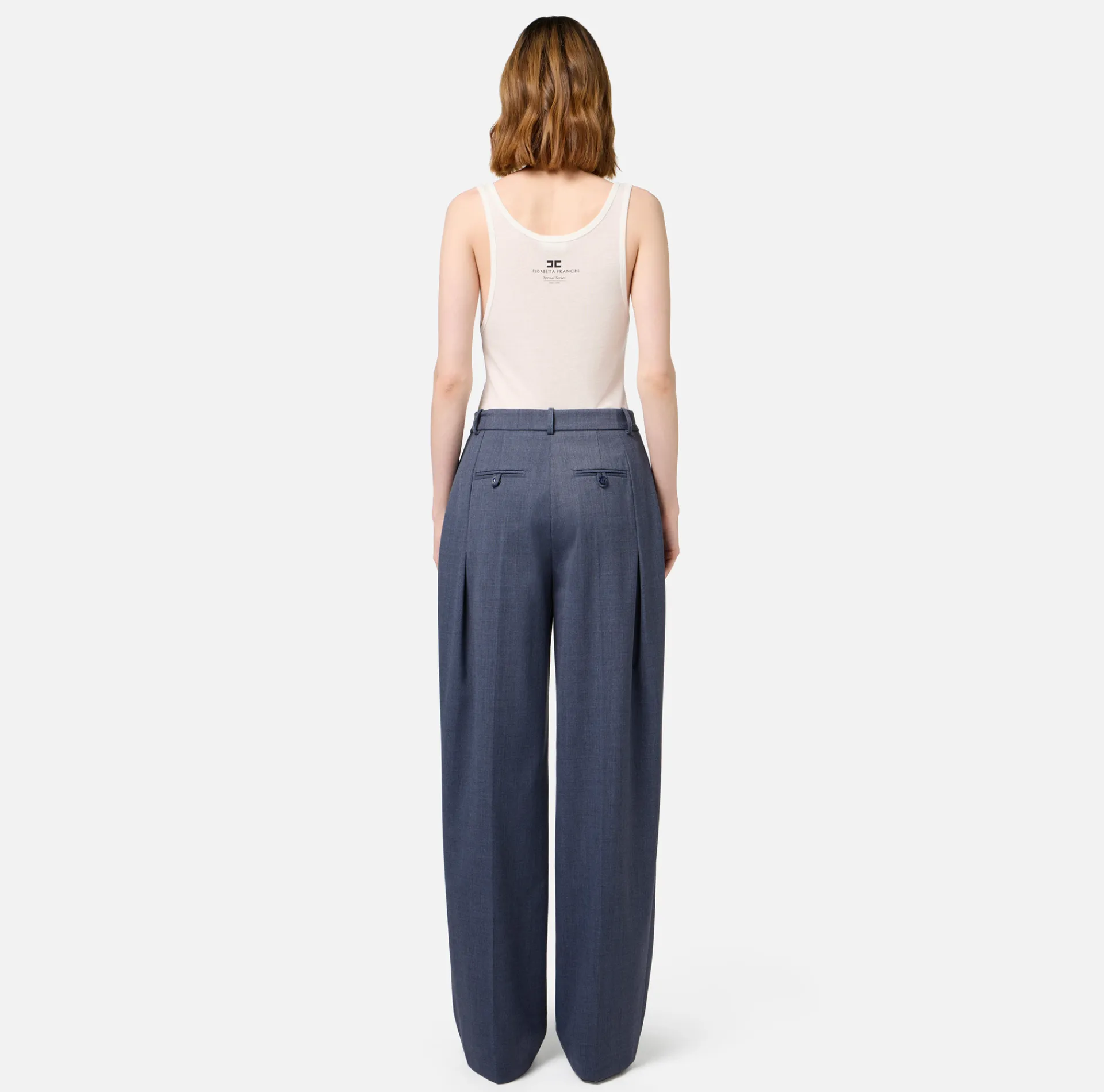 Elisabetta Franchi Trousers And Shorts|Tailleur|Straight trousers in melange cool wool fabric with double darts Navy