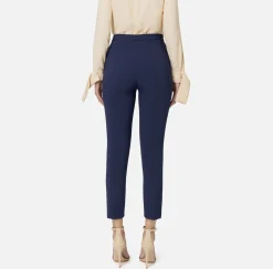 Elisabetta Franchi Trousers And Shorts|Tailleur|Straight trousers in stretch crêpe fabric with logo rivet Navy