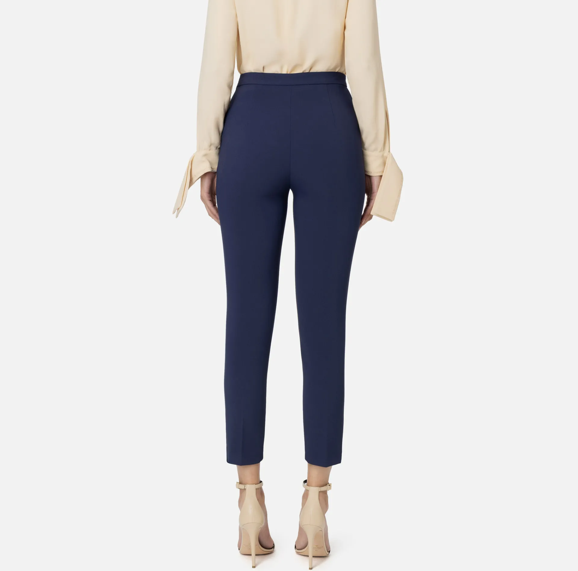 Elisabetta Franchi Trousers And Shorts|Tailleur|Straight trousers in stretch crêpe fabric with logo rivet Navy