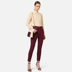 Elisabetta Franchi Trousers And Shorts|Tailleur|Straight trousers in stretch crêpe fabric with logo rivet RougeNoir