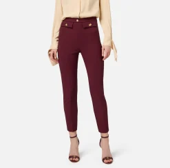 Elisabetta Franchi Trousers And Shorts|Tailleur|Straight trousers in stretch crêpe fabric with logo rivet RougeNoir