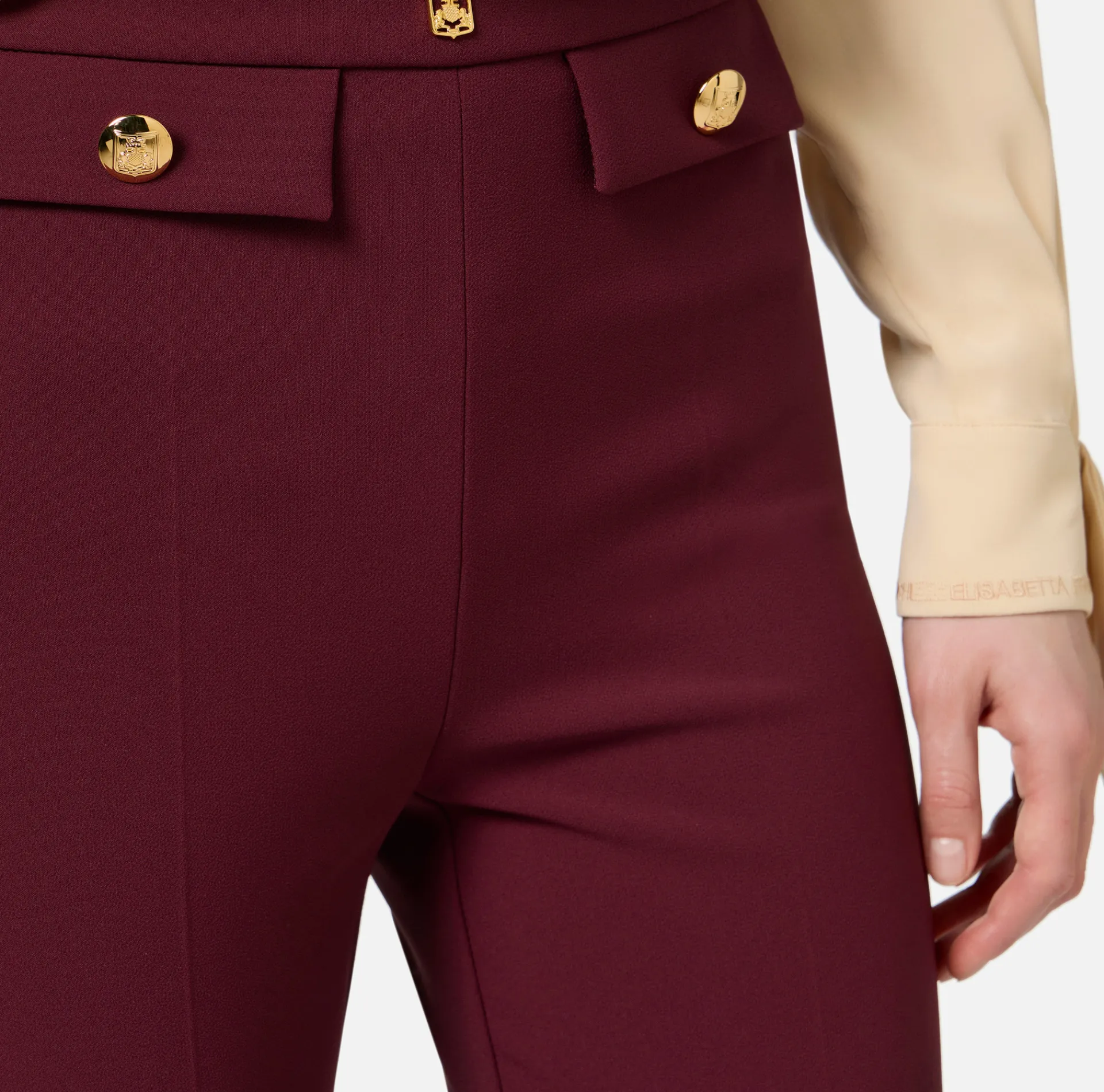 Elisabetta Franchi Trousers And Shorts|Tailleur|Straight trousers in stretch crêpe fabric with logo rivet RougeNoir