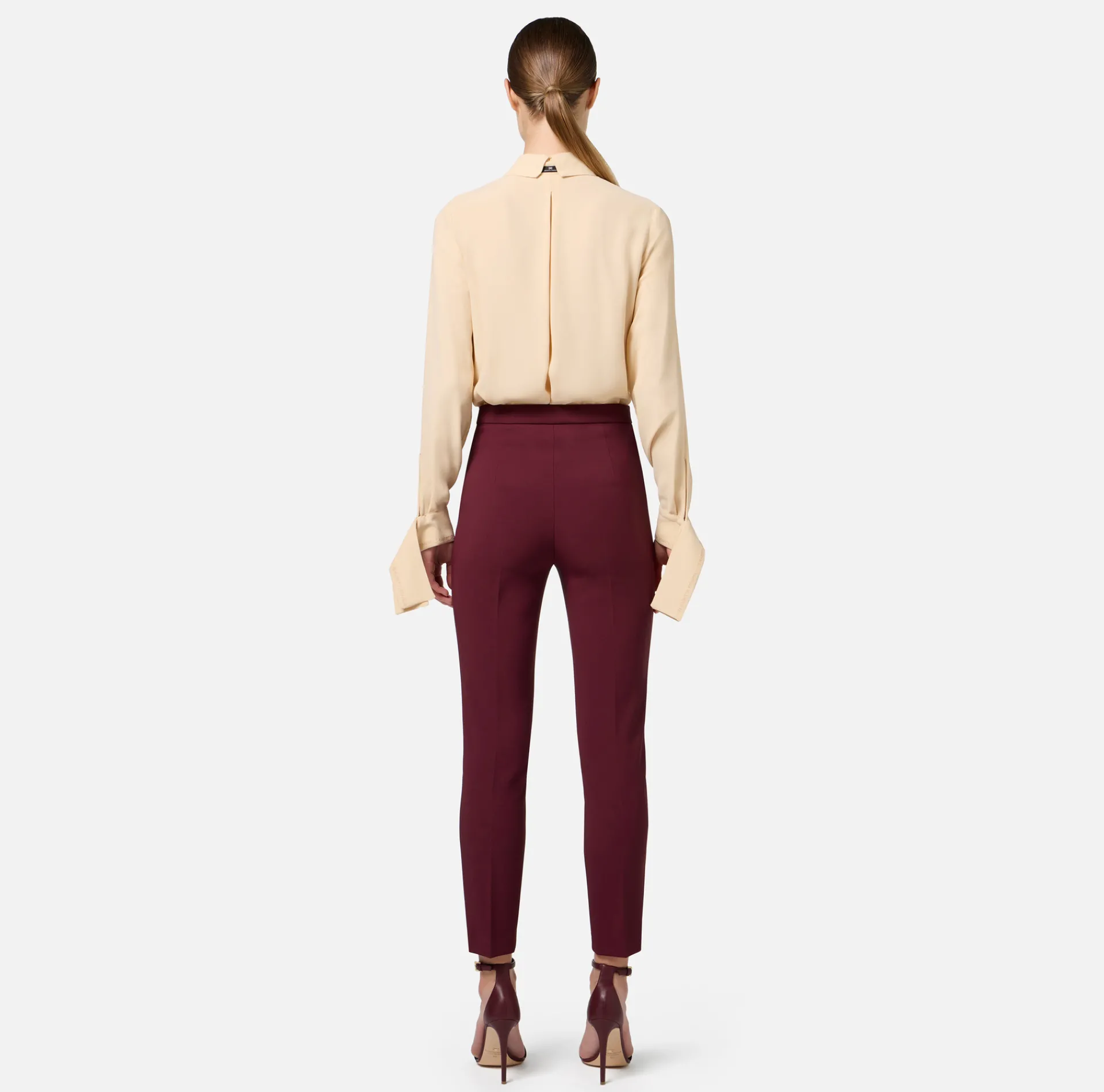 Elisabetta Franchi Trousers And Shorts|Tailleur|Straight trousers in stretch crêpe fabric with logo rivet RougeNoir