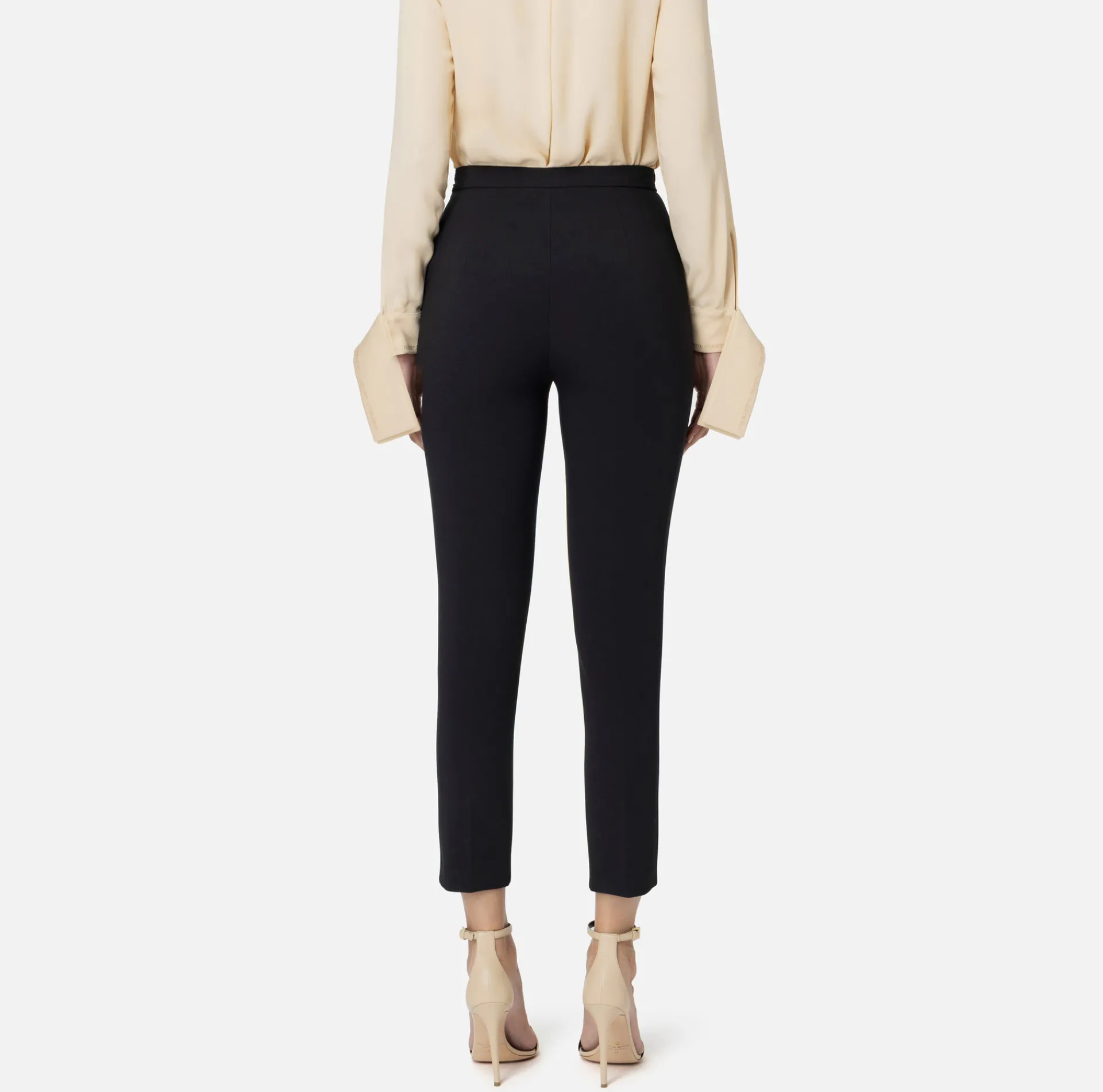 Elisabetta Franchi Trousers And Shorts|Tailleur|Straight trousers in stretch crêpe fabric with logo rivet Black