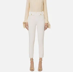 Elisabetta Franchi Trousers And Shorts|Tailleur|Straight trousers in stretch crêpe fabric with logo rivet Butter