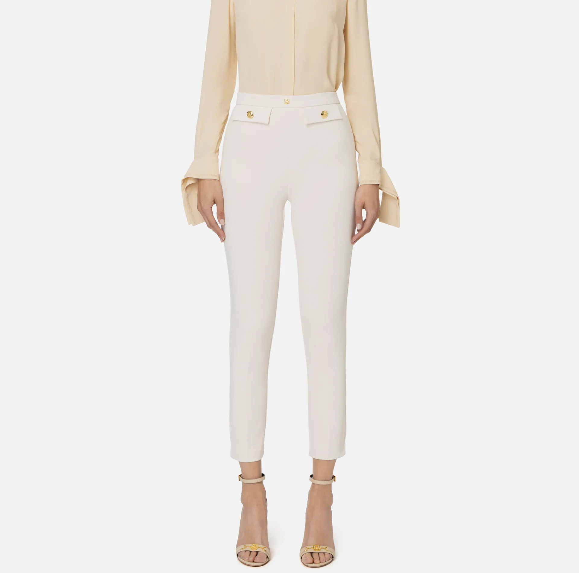 Elisabetta Franchi Trousers And Shorts|Tailleur|Straight trousers in stretch crêpe fabric with logo rivet Butter