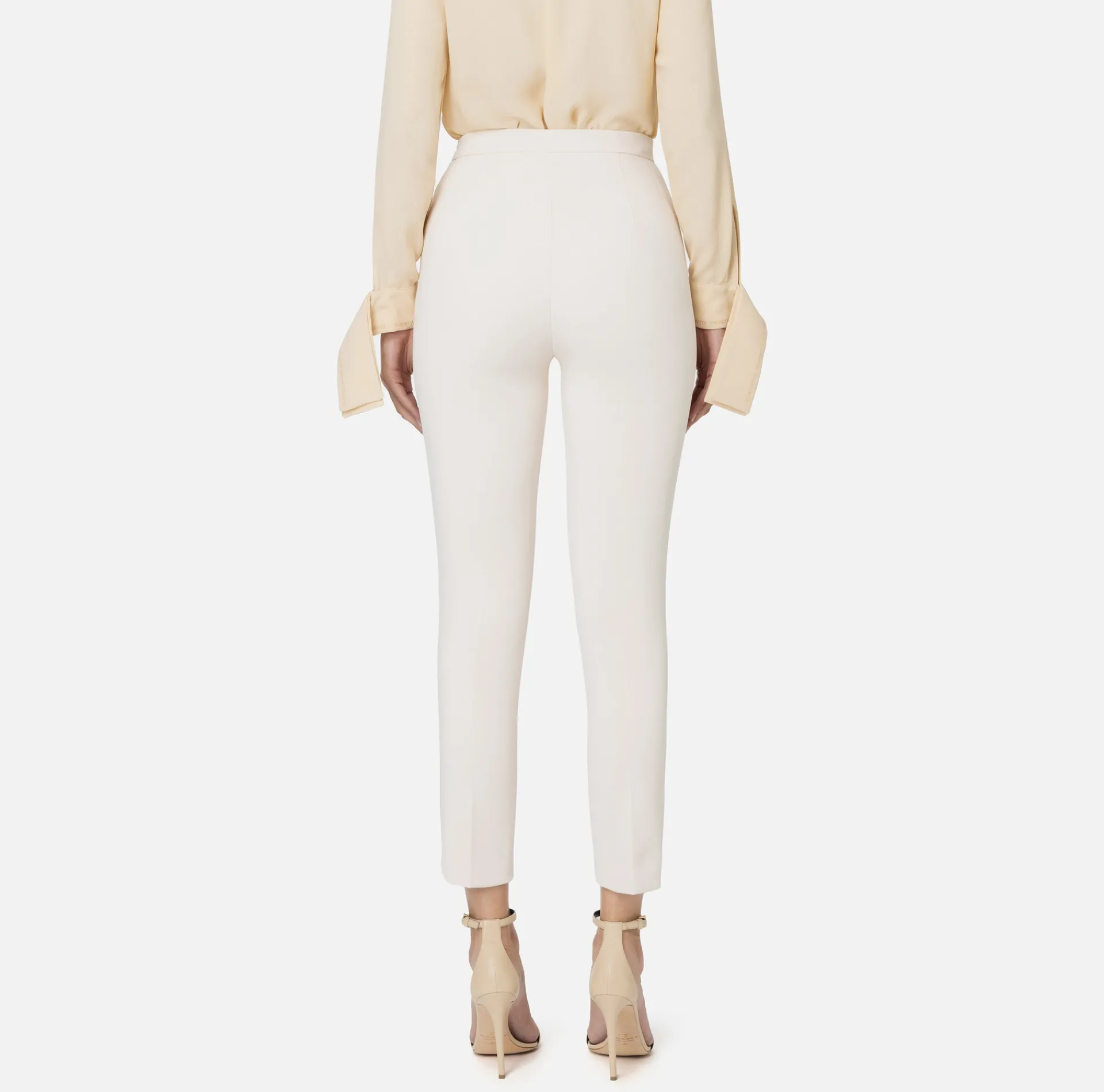 Elisabetta Franchi Trousers And Shorts|Tailleur|Straight trousers in stretch crêpe fabric with logo rivet Butter