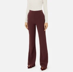 Elisabetta Franchi Trousers And Shorts|Tailleur|Straight trousers in stretch crêpe fabric with logo rivet RougeNoir