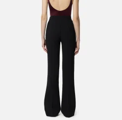 Elisabetta Franchi Trousers And Shorts|Tailleur|Straight trousers in stretch crêpe fabric with logo rivet Black