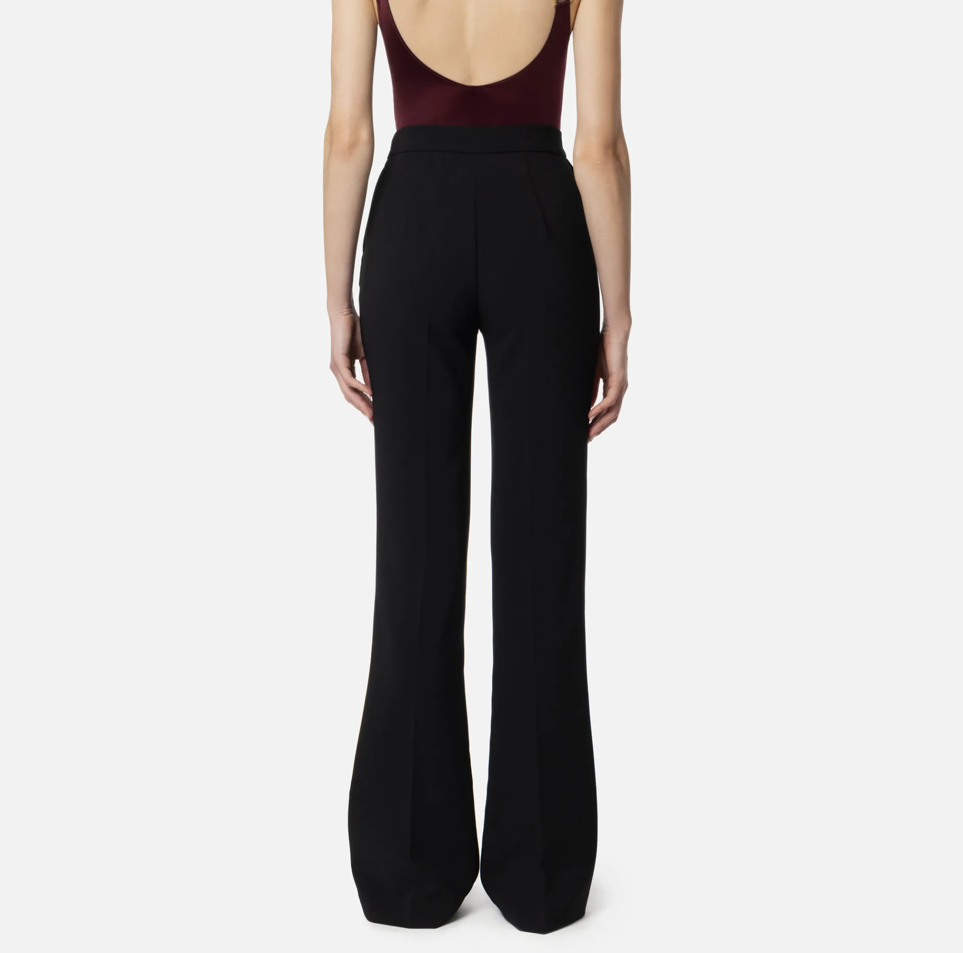Elisabetta Franchi Trousers And Shorts|Tailleur|Straight trousers in stretch crêpe fabric with logo rivet Black