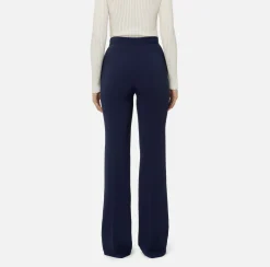 Elisabetta Franchi Trousers And Shorts|Tailleur|Straight trousers in stretch crêpe fabric with logo rivet Navy