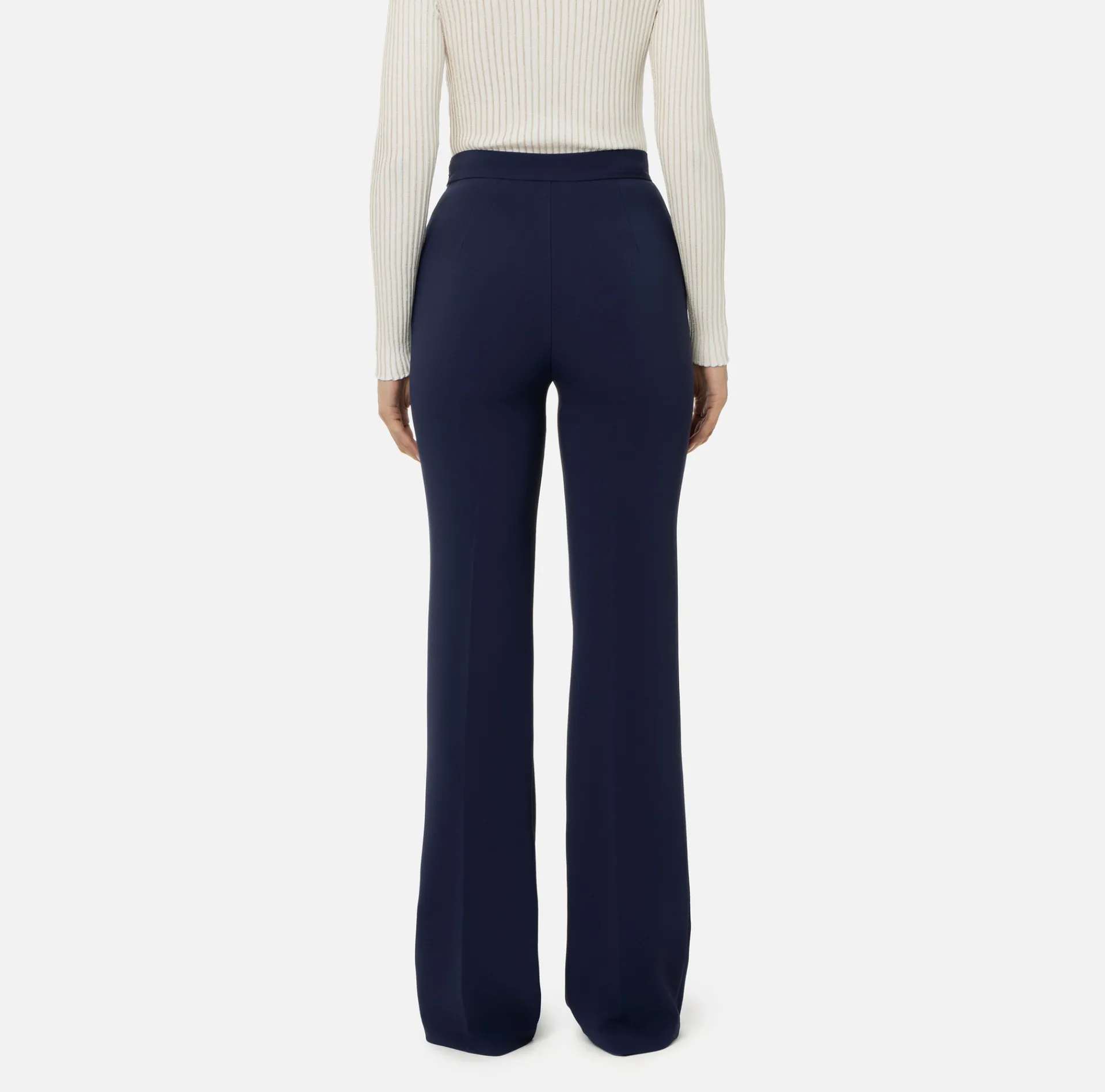 Elisabetta Franchi Trousers And Shorts|Tailleur|Straight trousers in stretch crêpe fabric with logo rivet Navy