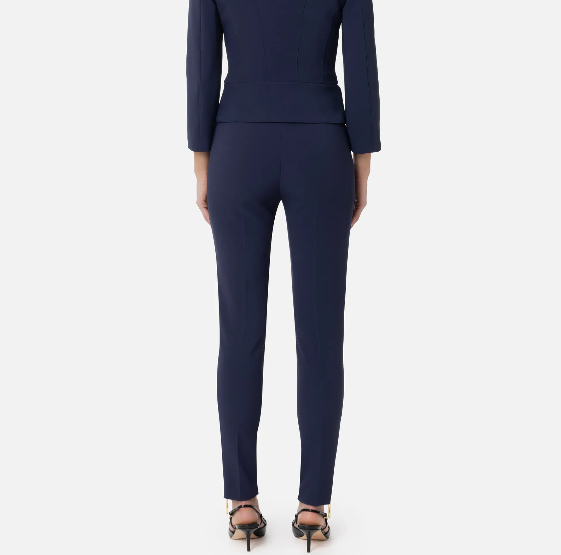 Elisabetta Franchi Trousers And Shorts|Straight trousers in stretch crêpe fabric with zip Navy