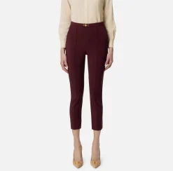 Elisabetta Franchi Trousers And Shorts|Straight trousers in technical fabric with horsebit RougeNoir