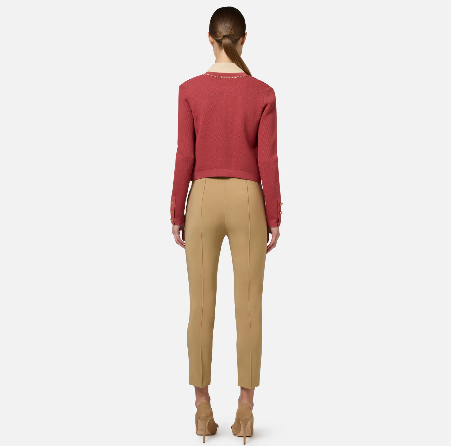 Elisabetta Franchi Trousers And Shorts|Straight trousers in technical fabric with horsebit Camel