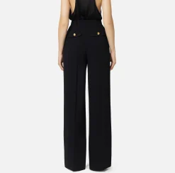 Elisabetta Franchi Trousers And Shorts|Straight trousers in woven crêpe fabric with emblem rivet Black