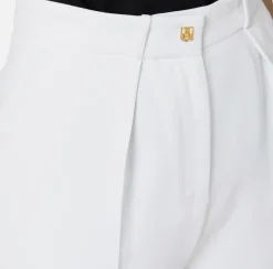 Elisabetta Franchi Trousers And Shorts|Straight trousers in woven crêpe fabric with emblem rivet Ivory