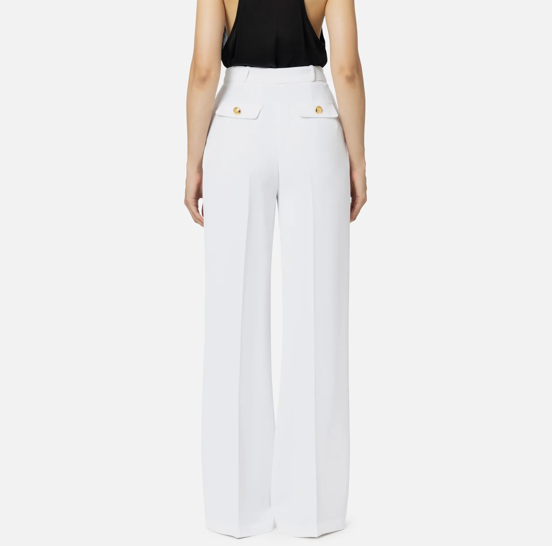 Elisabetta Franchi Trousers And Shorts|Straight trousers in woven crêpe fabric with emblem rivet Ivory