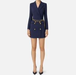 Elisabetta Franchi Dresses|Mini Dresses|Stretch coat dress in crêpe fabric with belt Navy