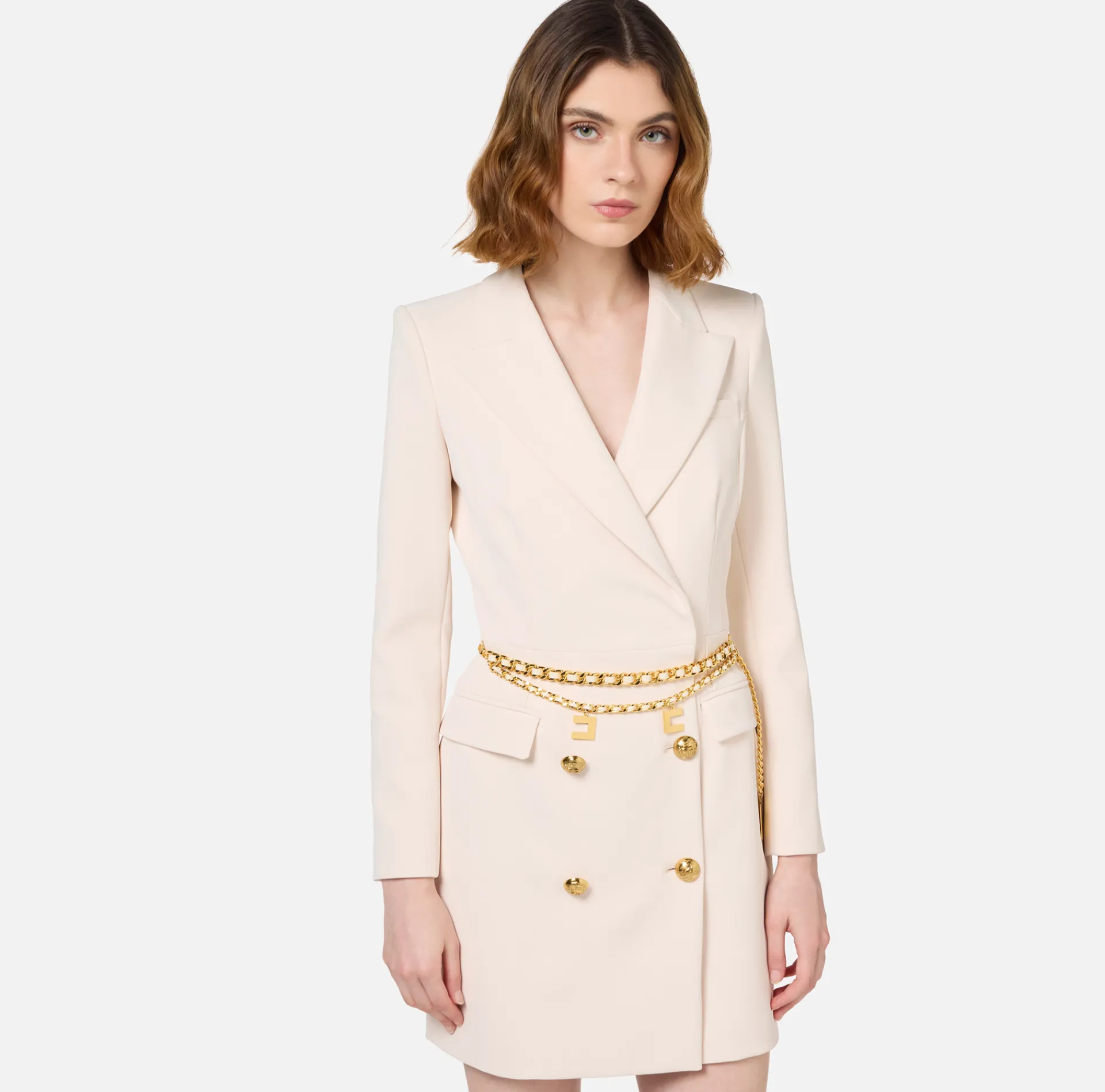 Elisabetta Franchi Dresses|Mini Dresses|Stretch coat dress in crêpe fabric with belt Butter