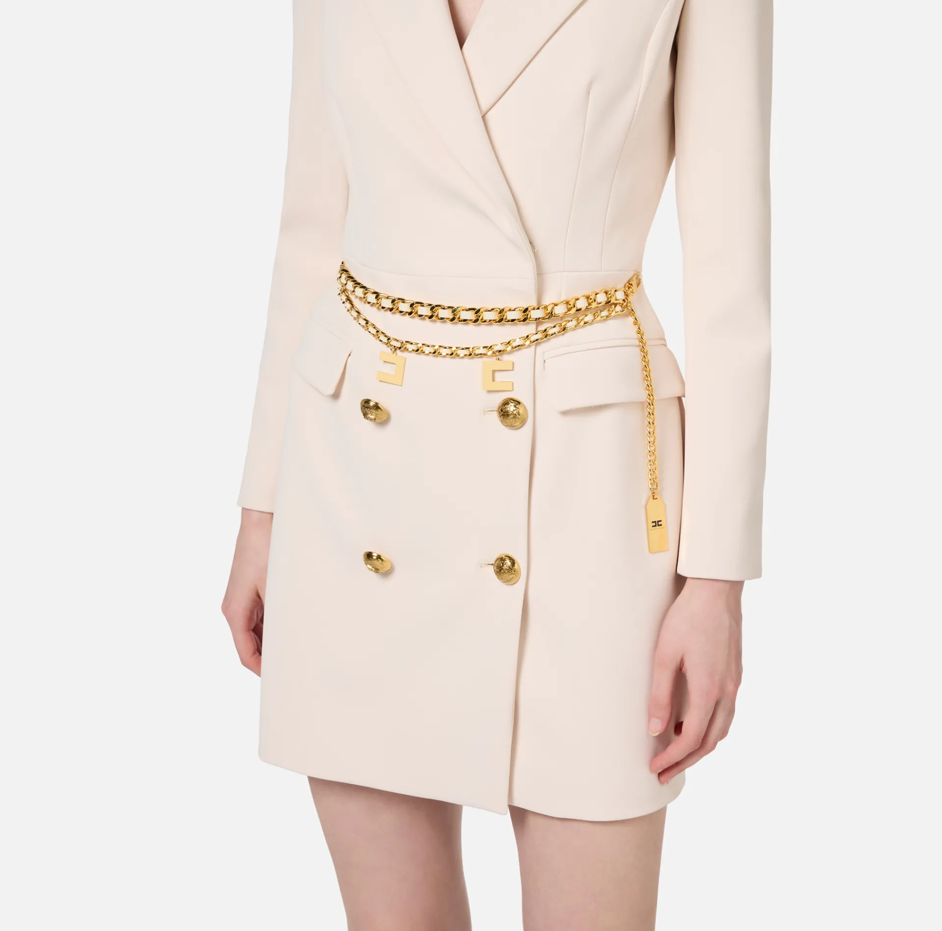 Elisabetta Franchi Dresses|Mini Dresses|Stretch coat dress in crêpe fabric with belt Butter