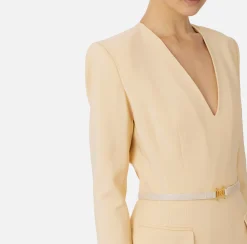 Elisabetta Franchi Mini Dresses|Dresses|Stretch cool wool mini-dress with belt Cream