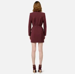 Elisabetta Franchi Mini Dresses|Dresses|Stretch cool wool mini-dress with belt RougeNoir