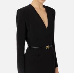 Elisabetta Franchi Mini Dresses|Dresses|Stretch cool wool mini-dress with belt Black