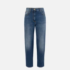 Elisabetta Franchi Jeans|Stretch cotton boyfriend jeans with turn-ups DenimBlue