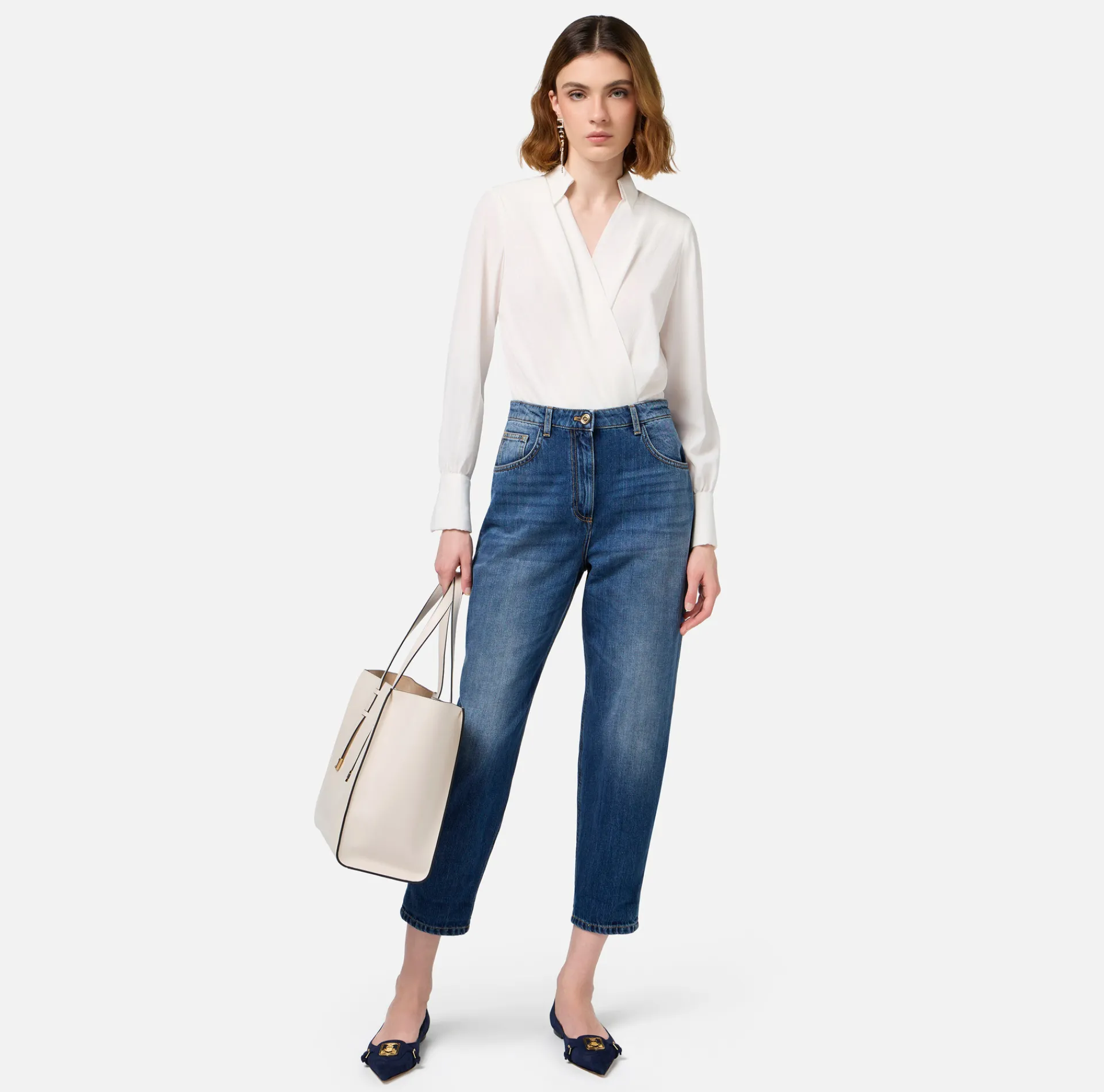 Elisabetta Franchi Jeans|Stretch cotton boyfriend jeans with turn-ups DenimBlue