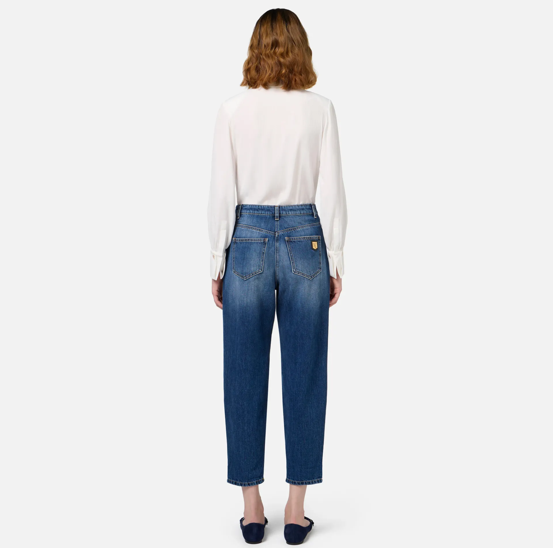 Elisabetta Franchi Jeans|Stretch cotton boyfriend jeans with turn-ups DenimBlue